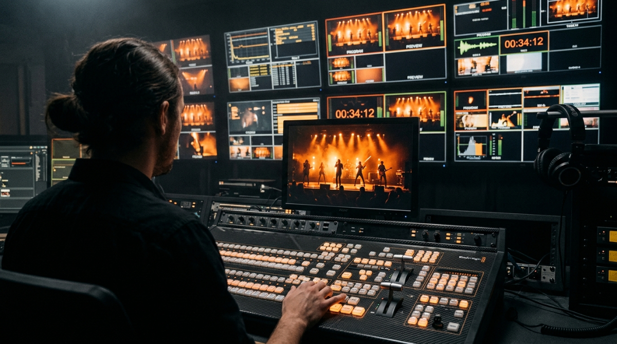 Broadcast and streaming control room for live event production by Outta Time Productions